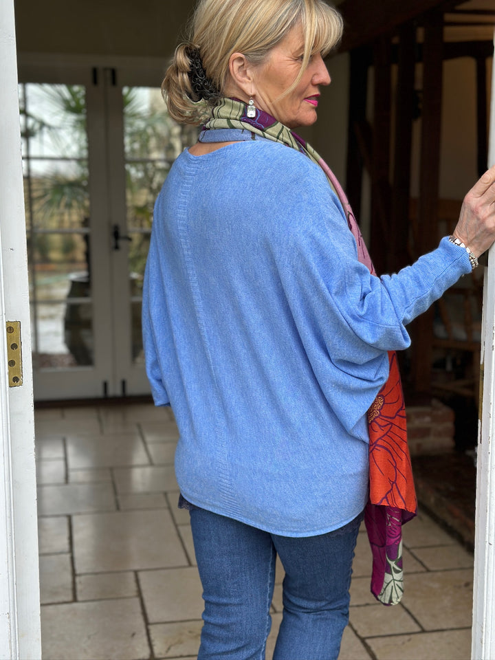 Soft Knit Batwing Top | Denim Blue