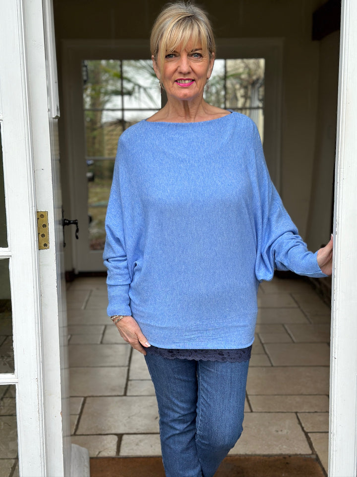 Soft Knit Batwing Top | Denim Blue