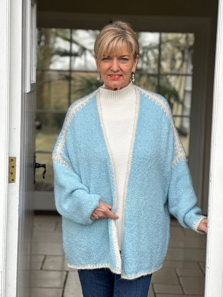 Contrast Stitch Knitted Cardigan | Baby Blue - Mandy's Heaven 
