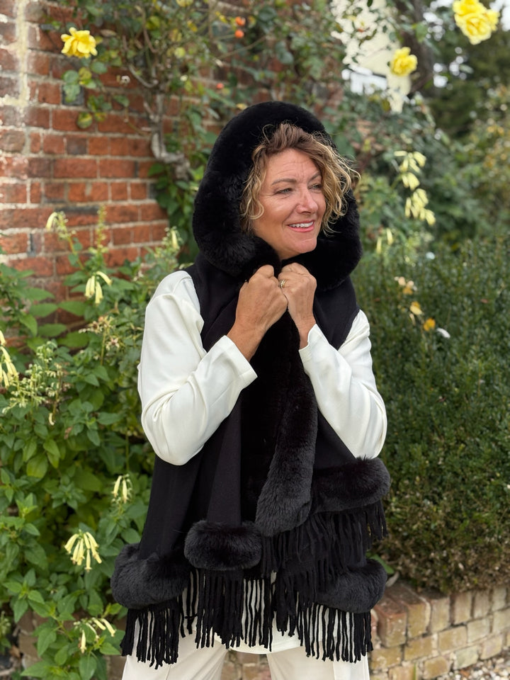 Faux Fur Tassel Gilet -  PIA ROSSINI | Black