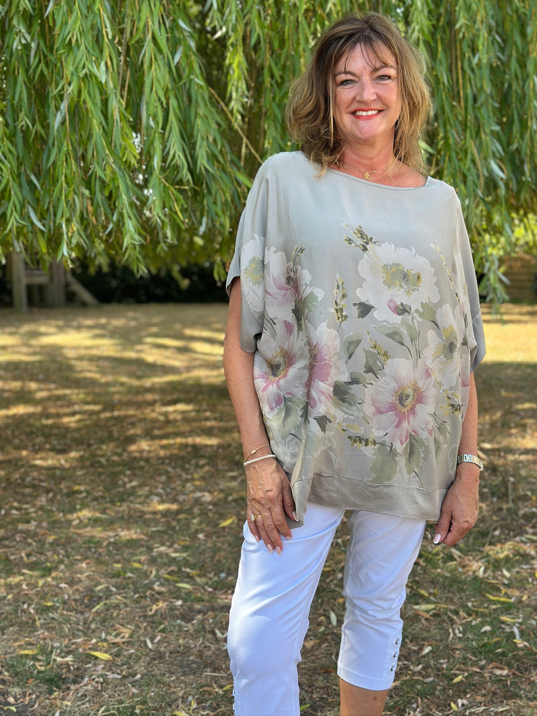 Floral Soft Ovesized Top | Taupe