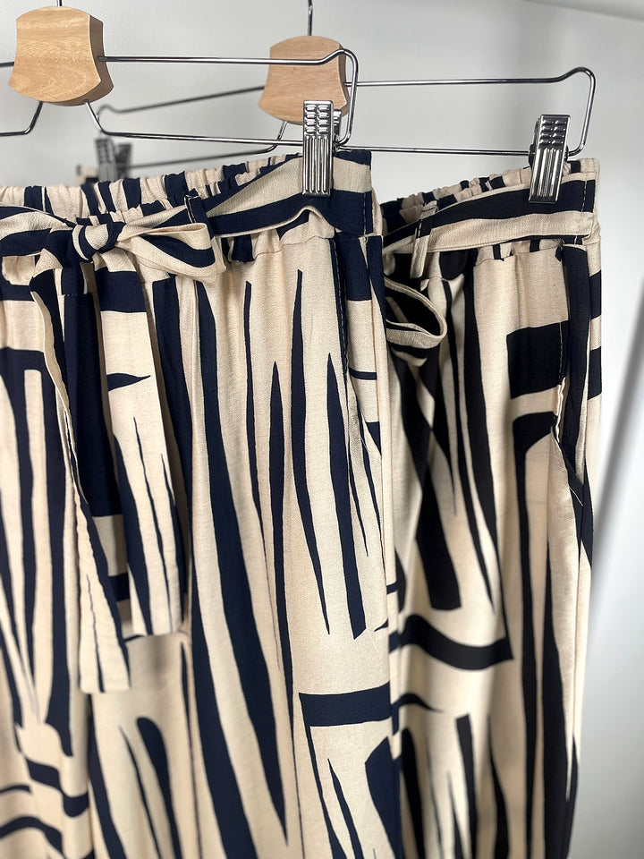 Abstract Print Wide Leg Trousers | Navy