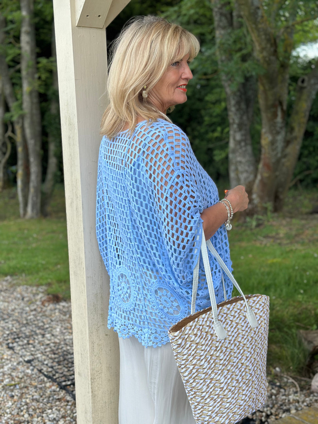 Crochet Lace Overlay Top | Sky Blue