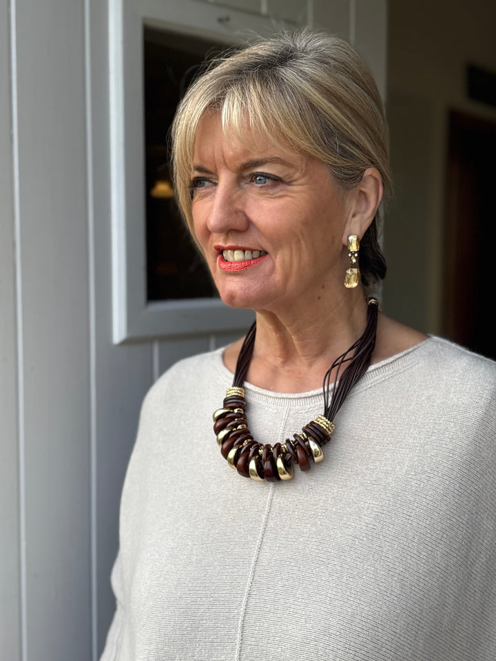 Layered Chunky Rings Necklace | Brown & Gold