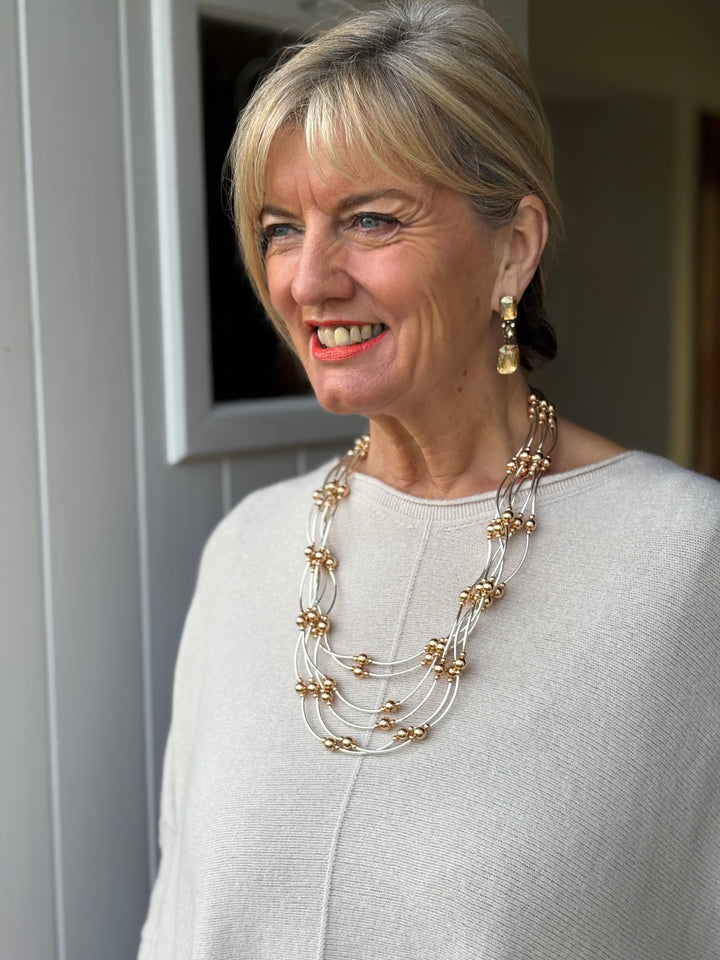 Layered Multi-Strand Beaded Necklace | Silver & Rose Gold