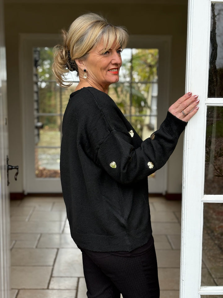 Small Sequin Gold Hearts Jumper | Black