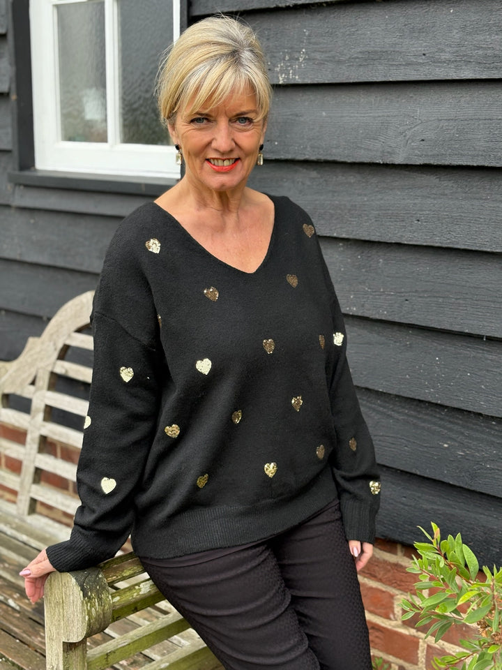 Small Sequin Gold Hearts Jumper | Black