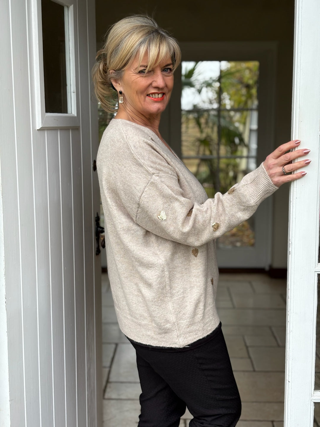 Small Sequin Gold Hearts Jumper | Oatmeal