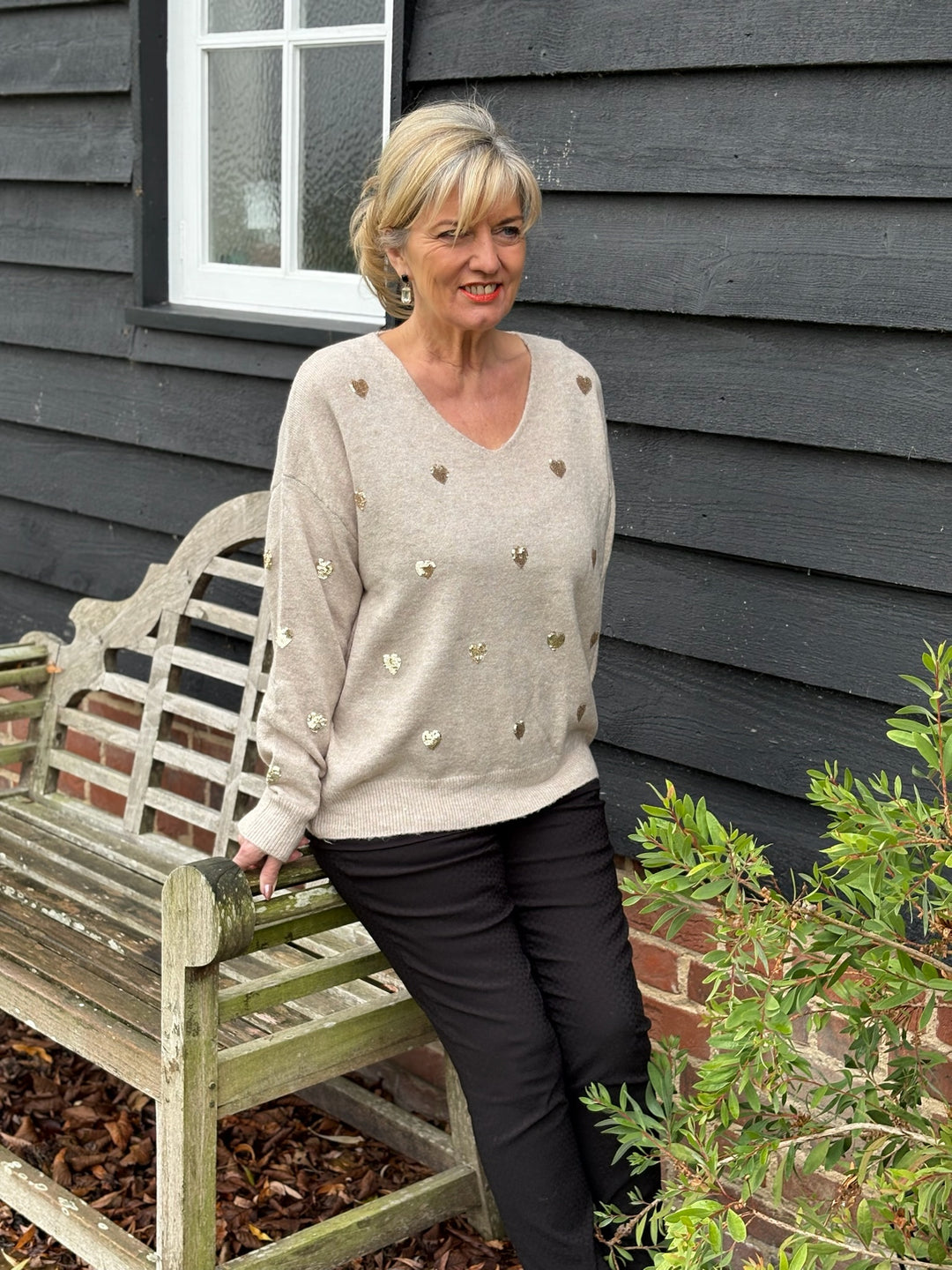 Small Sequin Gold Hearts Jumper | Oatmeal