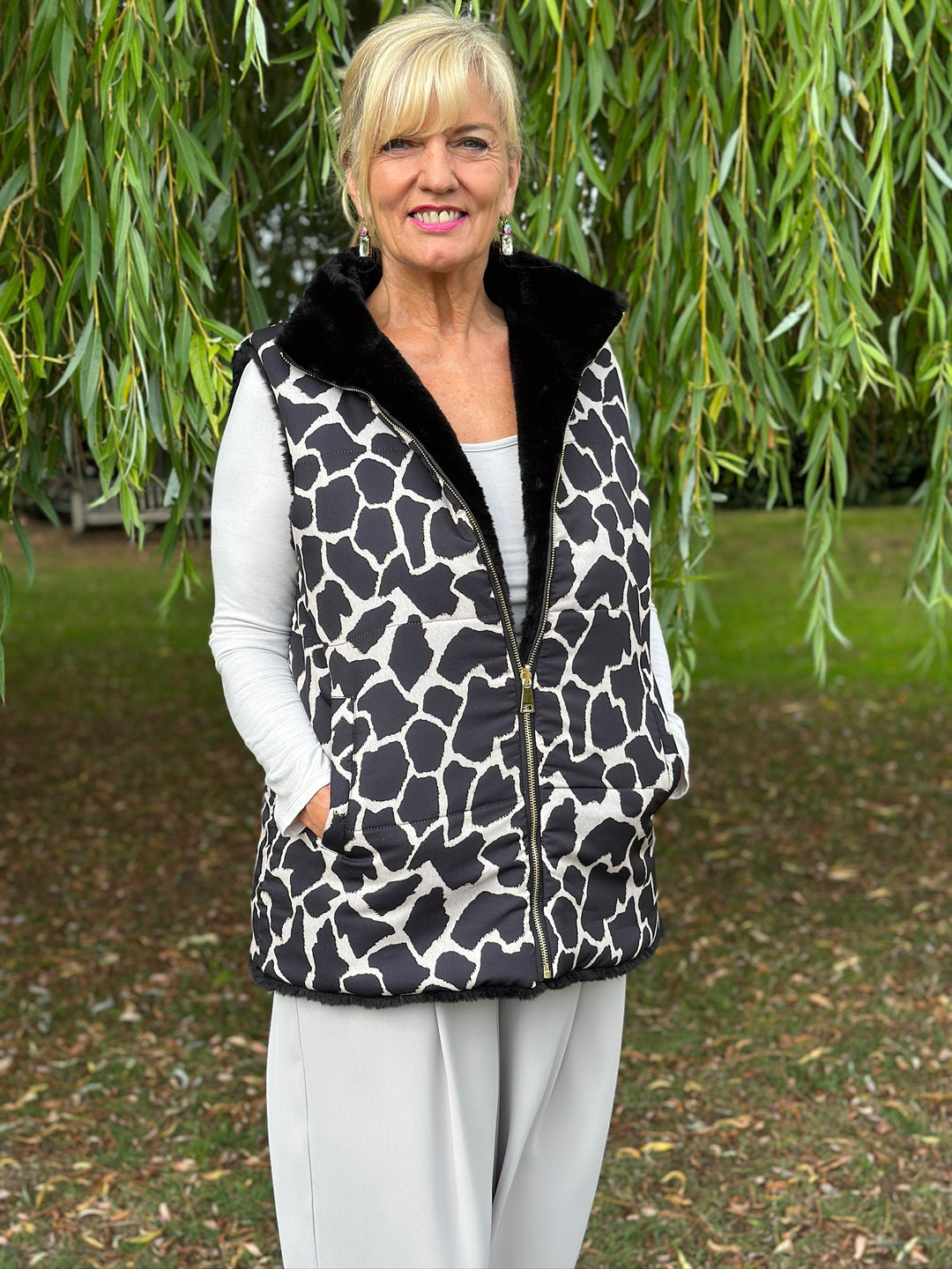 Animal Print Reversible Gilet - Malissa J | Giraffe