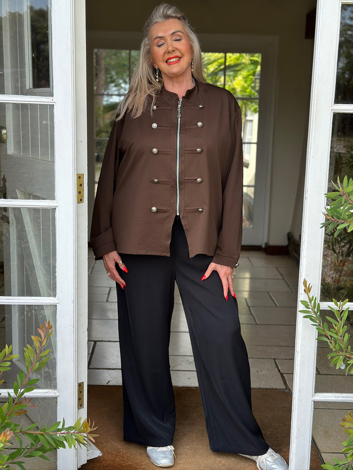 Military Style Lightweight Jacket | Chocolate Brown