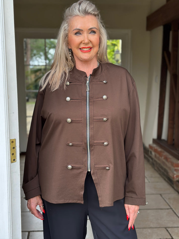 Military Style Lightweight Jacket | Chocolate Brown