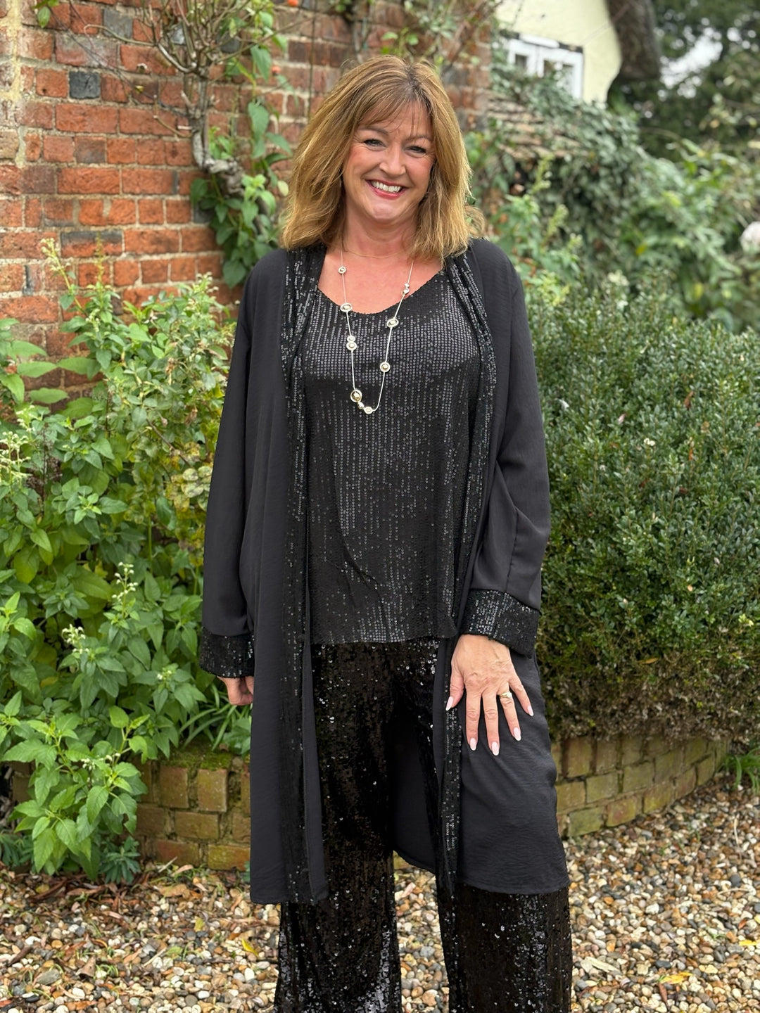 Sequin Lace Strap Vest Top | Black