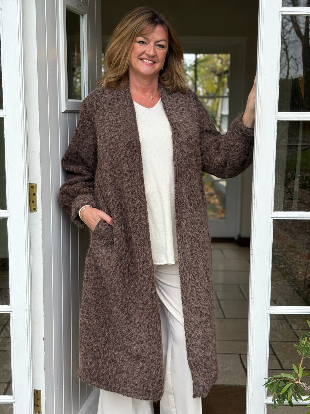 Brushed Longline Coat | Chocolate