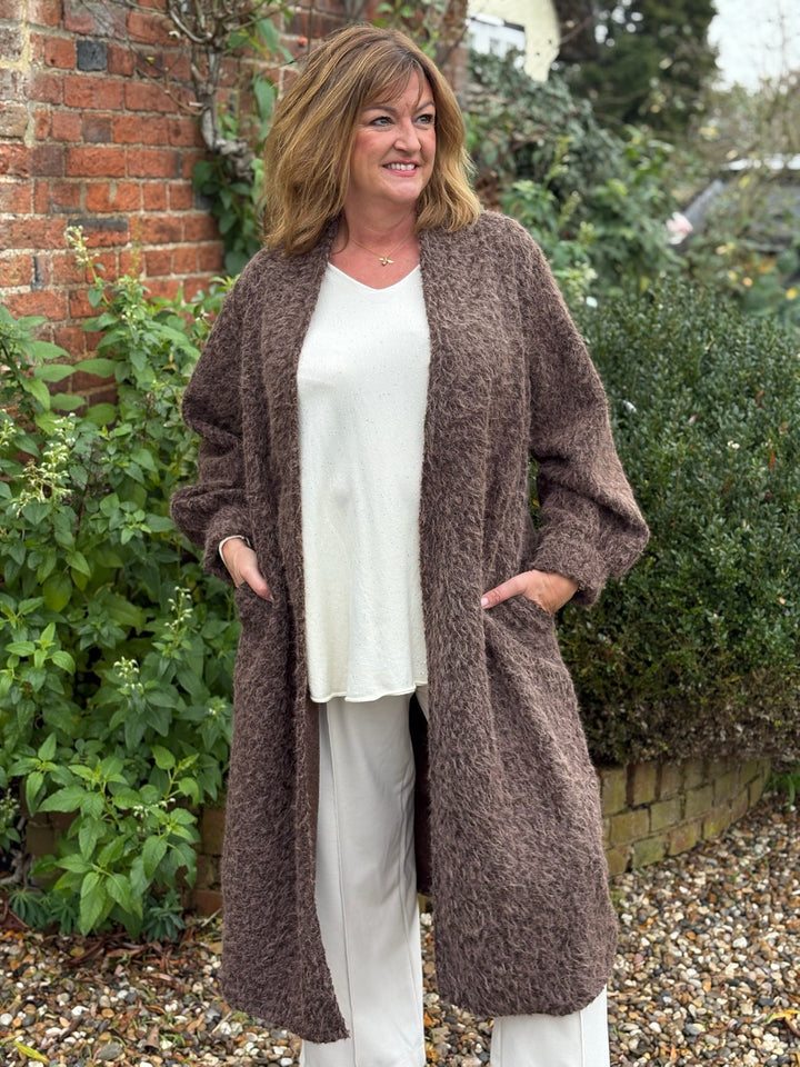 Brushed Longline Coat | Chocolate
