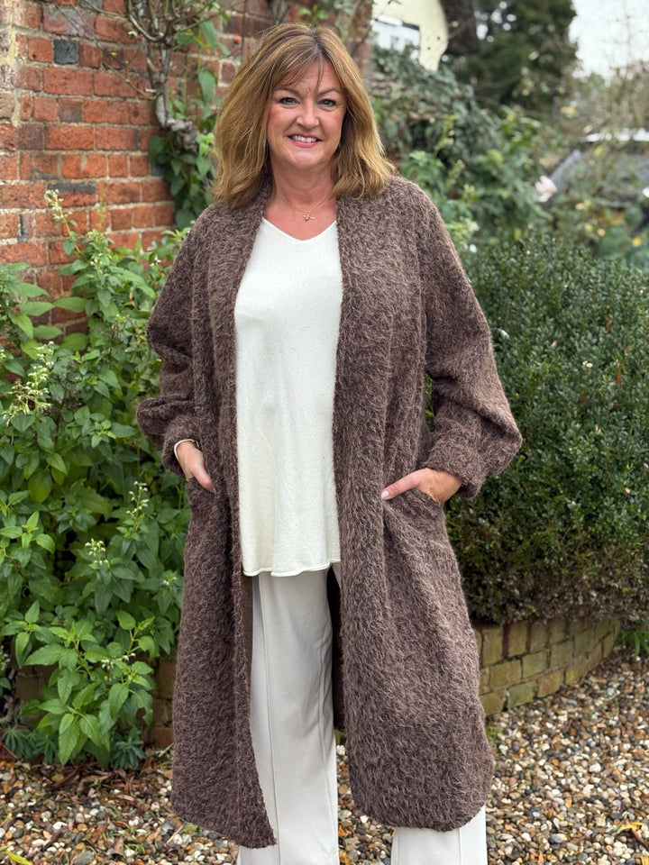 Brushed Longline Coat | Chocolate