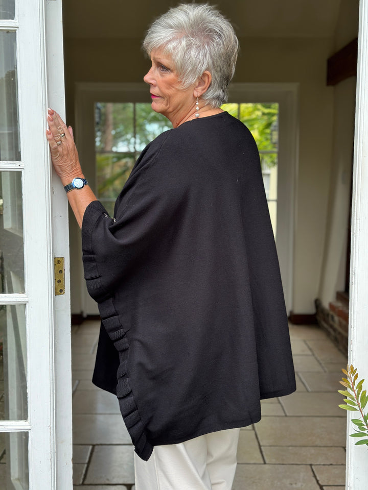 Sparkle Trim Poncho with Scarf - Malissa J | Black