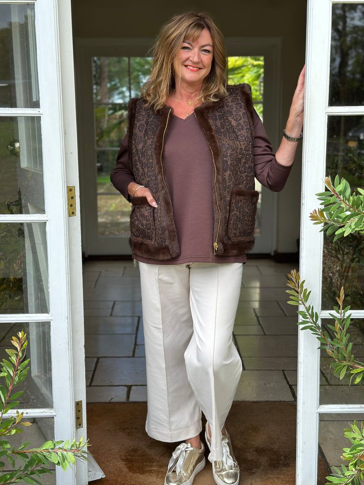 Embellished Leopard Print Faux Fur Gilet - Malissa J | Brown