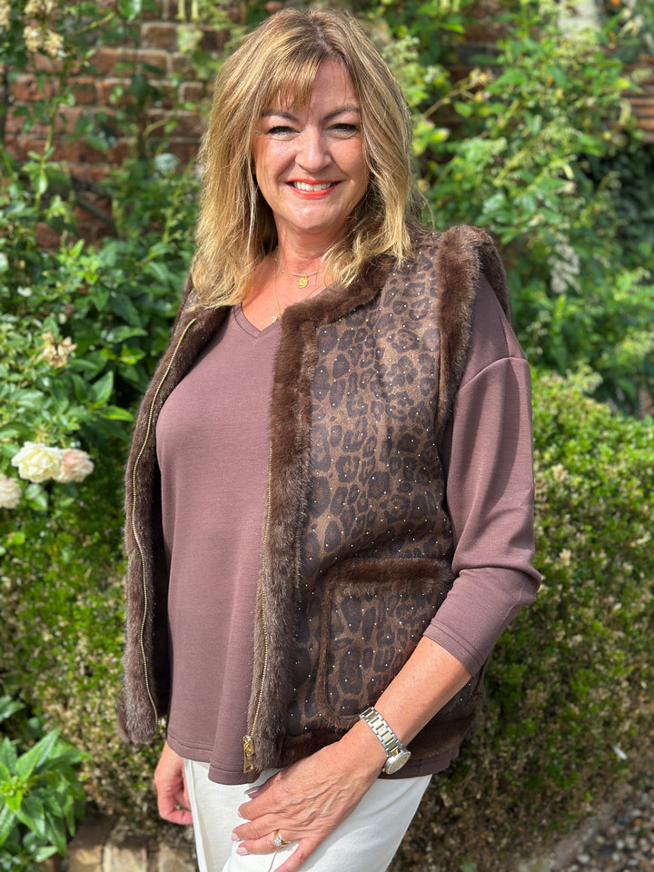 Embellished Leopard Print Faux Fur Gilet - Malissa J | Brown