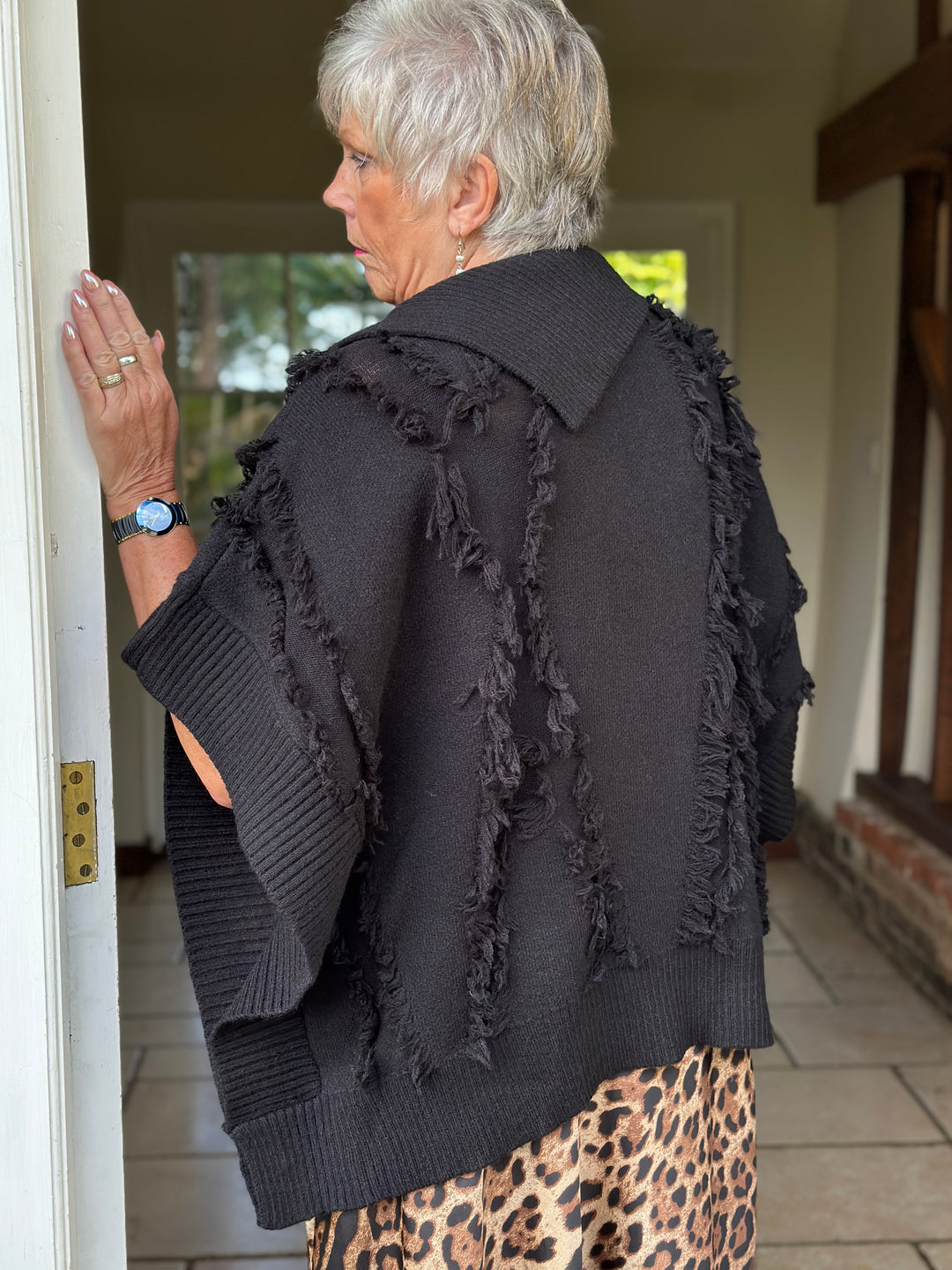Fringe Trim Poncho - Malissa J | Black
