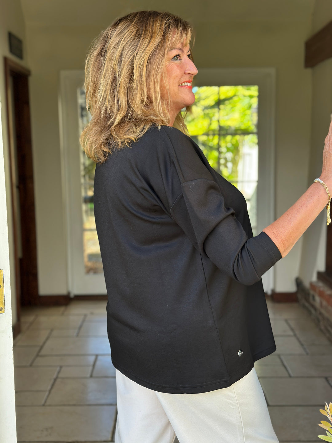 Relaxed V-Neck Long Sleeve Top - Malissa J | Black