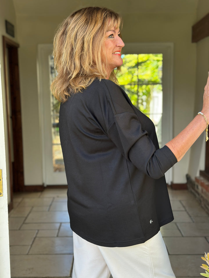 Relaxed V-Neck Long Sleeve Top - Malissa J | Black