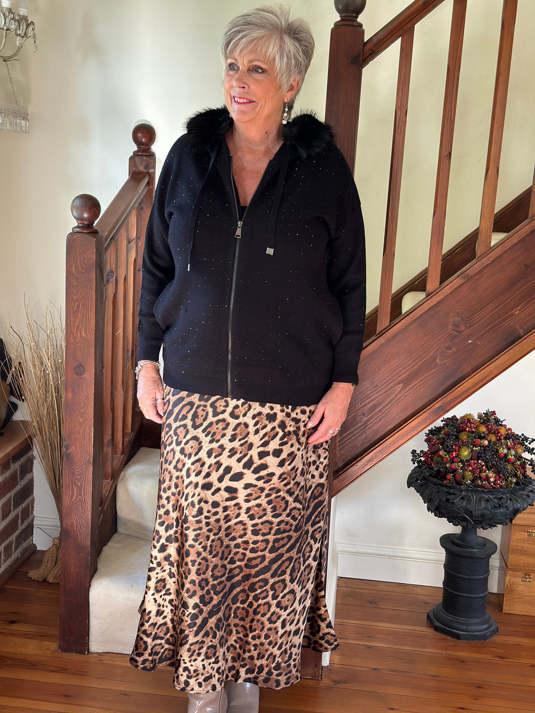Satin Leopard Print Skirt - Malissa J