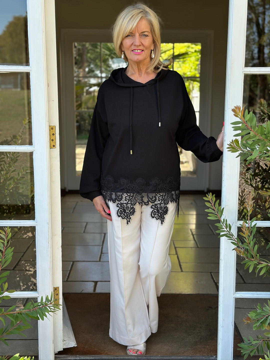 Lace Hem Detail Hoodie - Malissa J | Black