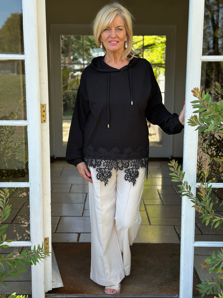 Lace Hem Detail Hoodie - Malissa J | Black