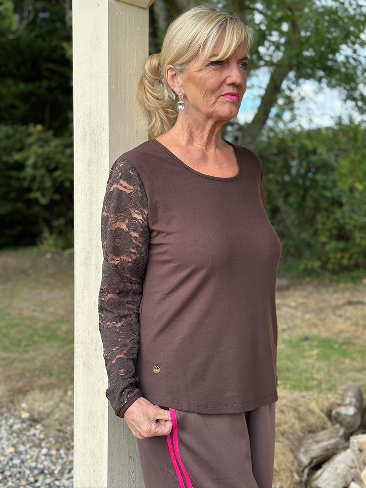 Lace Long Sleeve Top - Malissa J | Chocolate Brown