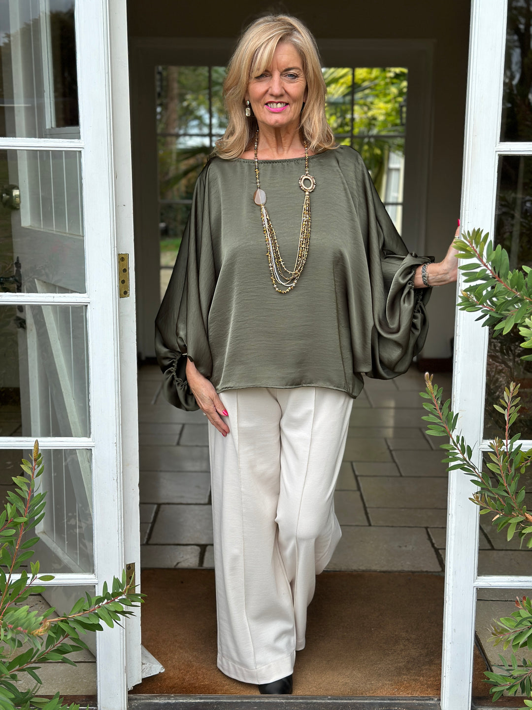 Satin Batwing Top | Green