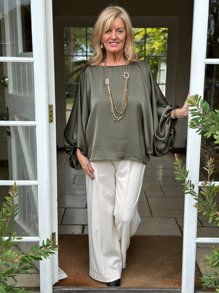Satin Batwing Top | Green