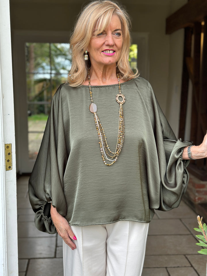 Satin Batwing Top | Green