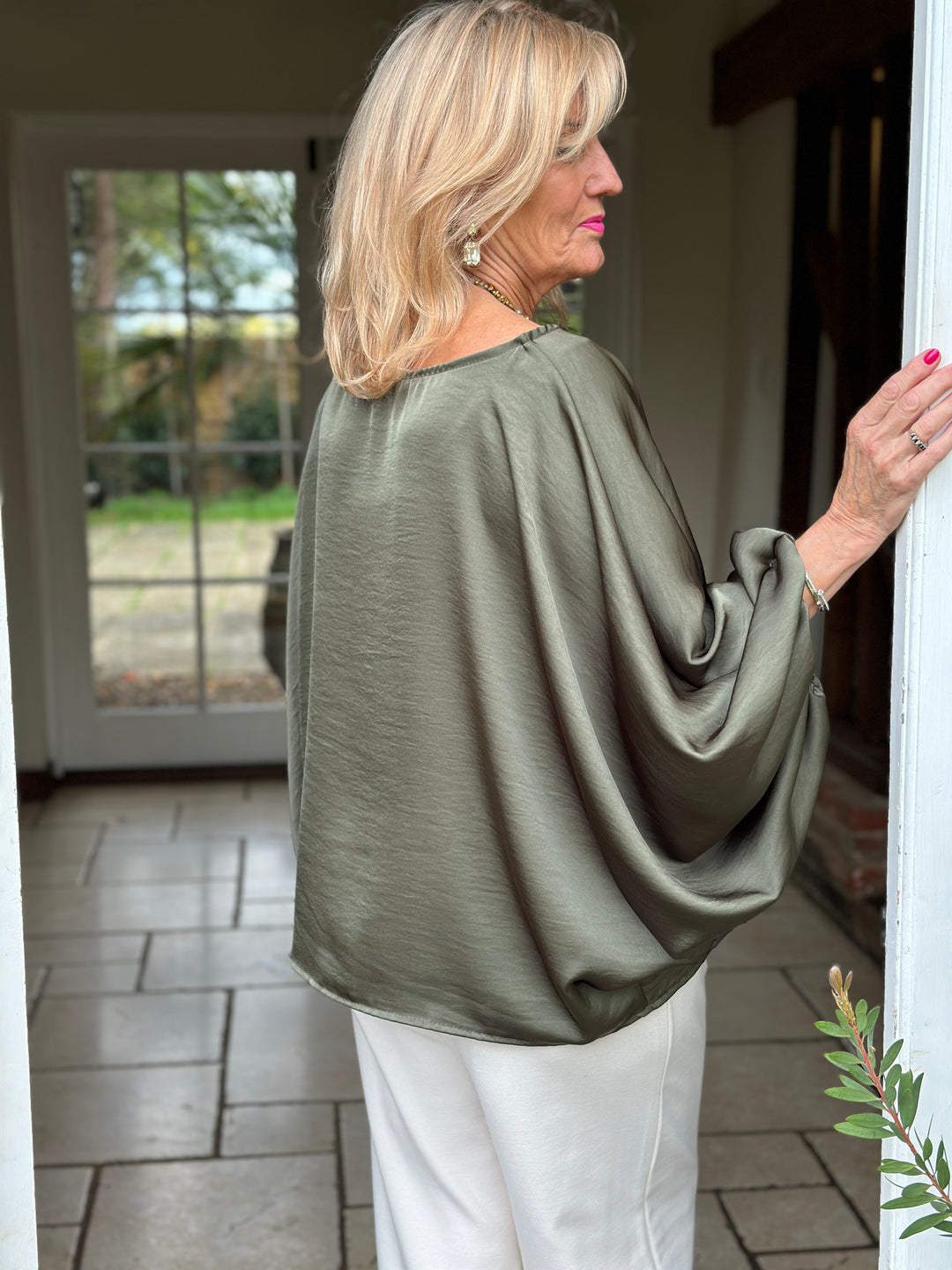 Satin Batwing Top | Green