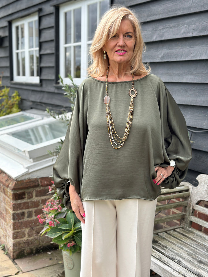 Satin Batwing Top | Green