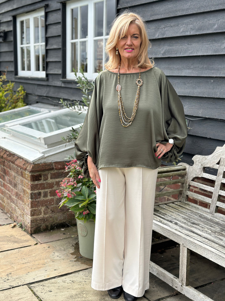 Satin Batwing Top | Green