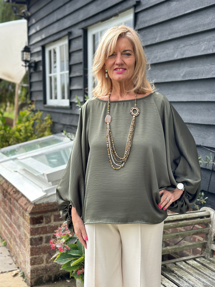Satin Batwing Top | Green