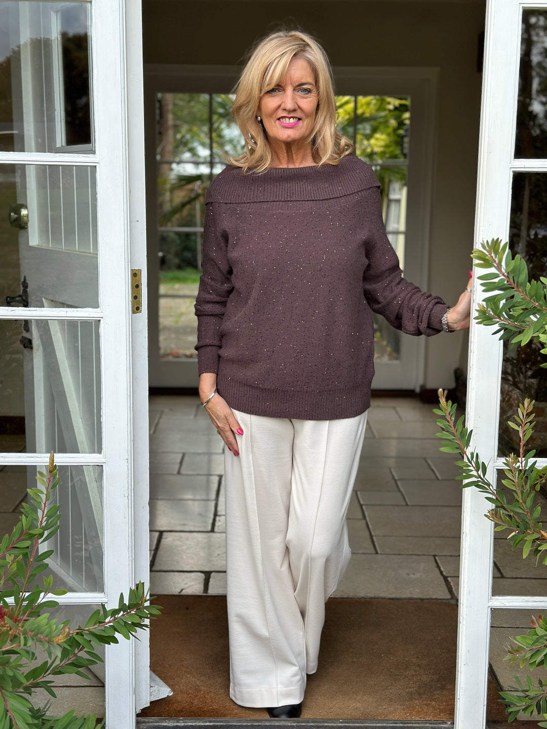 Sparkle Bardot Jumper - Malissa J | Chocolate