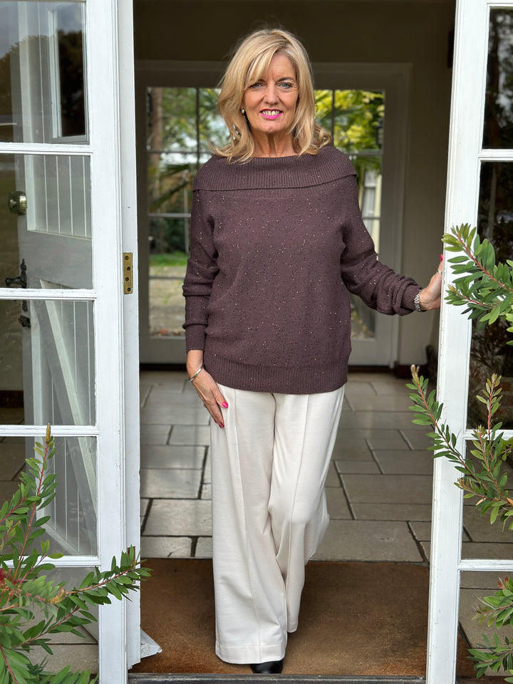 Sparkle Bardot Jumper - Malissa J | Chocolate