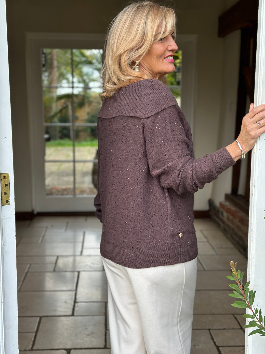 Sparkle Bardot Jumper - Malissa J | Chocolate