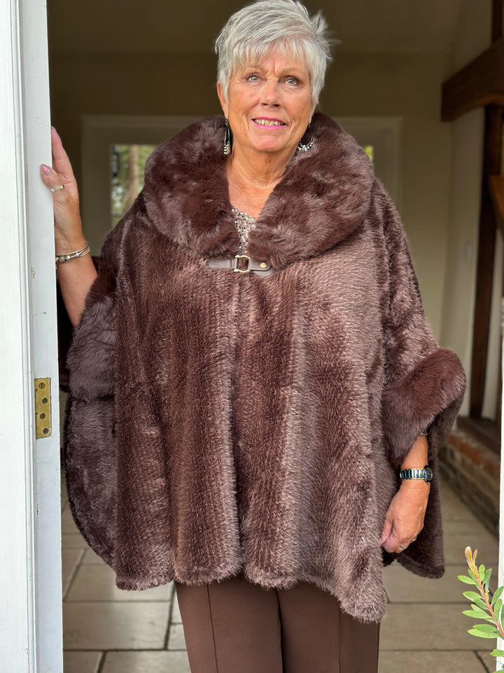 Plush Faux Fur Cape | Chocolate