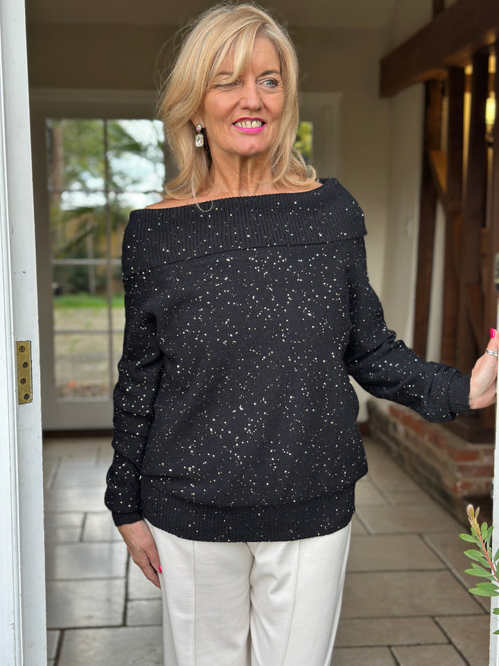 Sparkle Bardot Jumper - Malissa J | Black