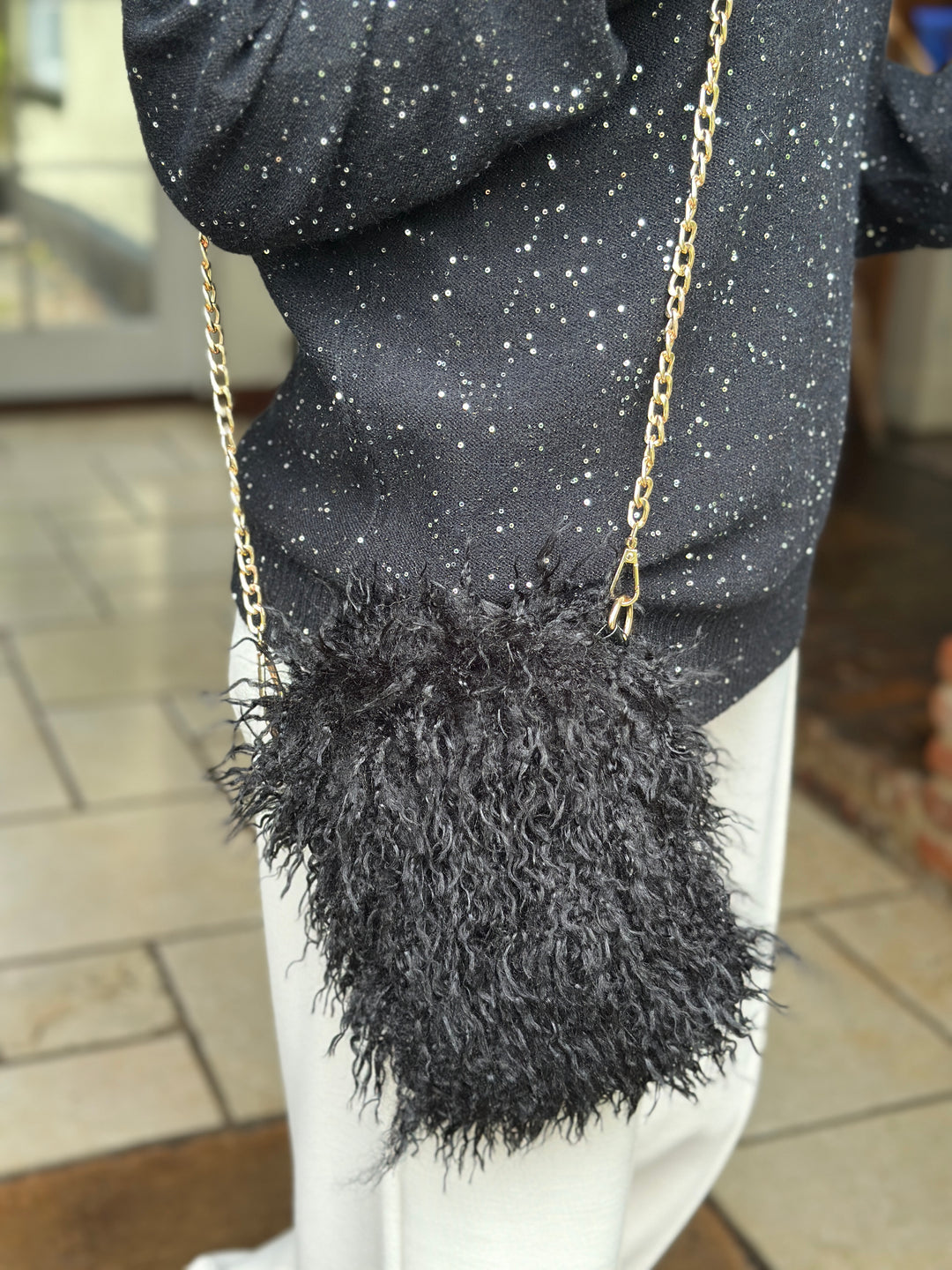 Shaggy Faux Fur Crossbody Bag - Malissa J | Black
