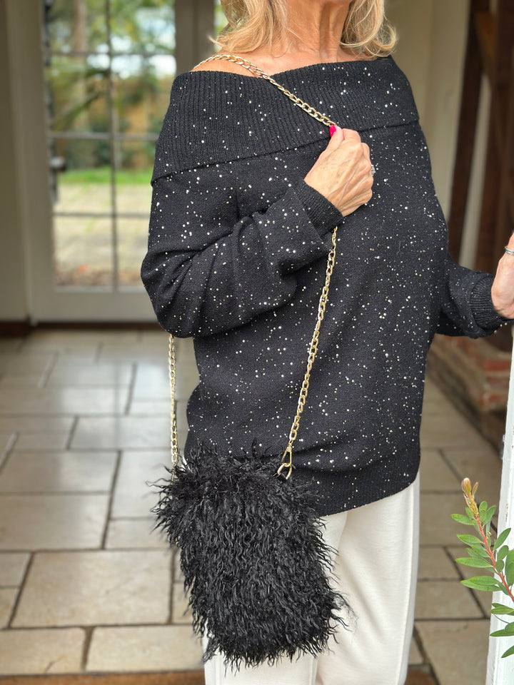 Shaggy Faux Fur Crossbody Bag - Malissa J | Black