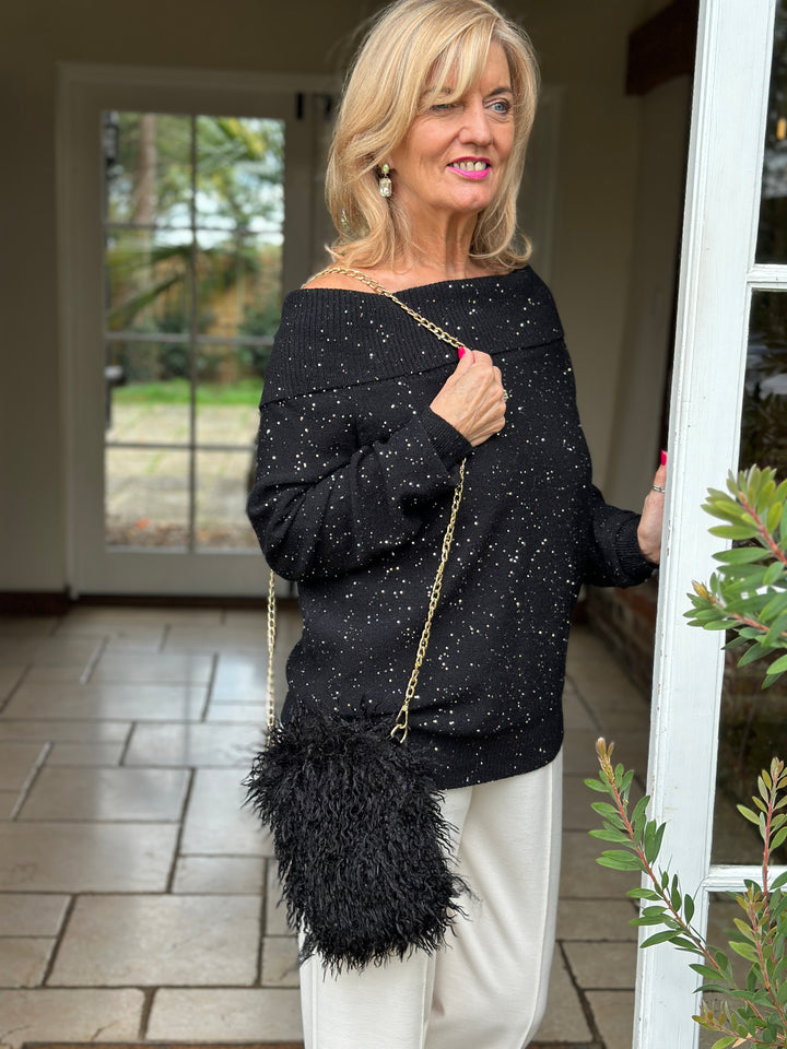 Shaggy Faux Fur Crossbody Bag - Malissa J | Black