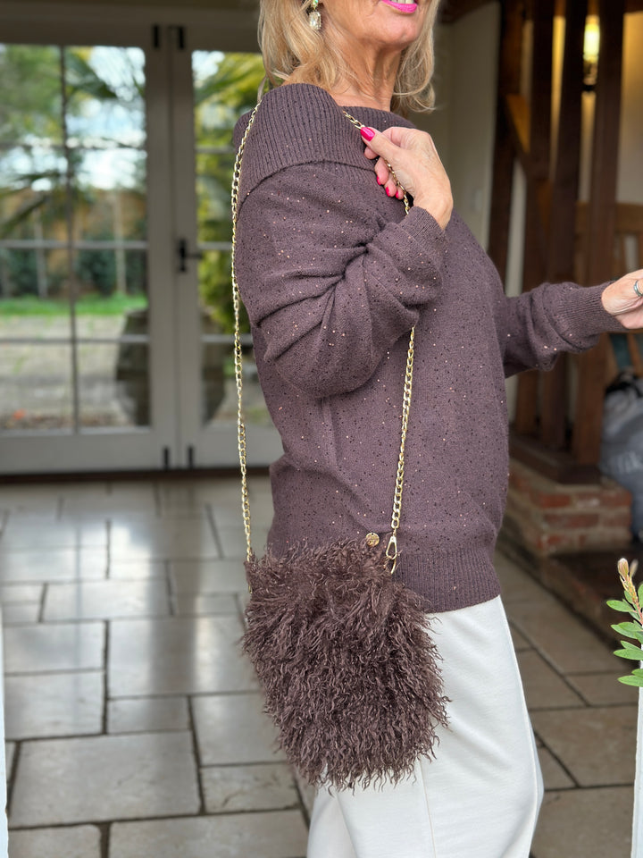 Shaggy Faux Fur Crossbody Bag - Malissa J | Brown