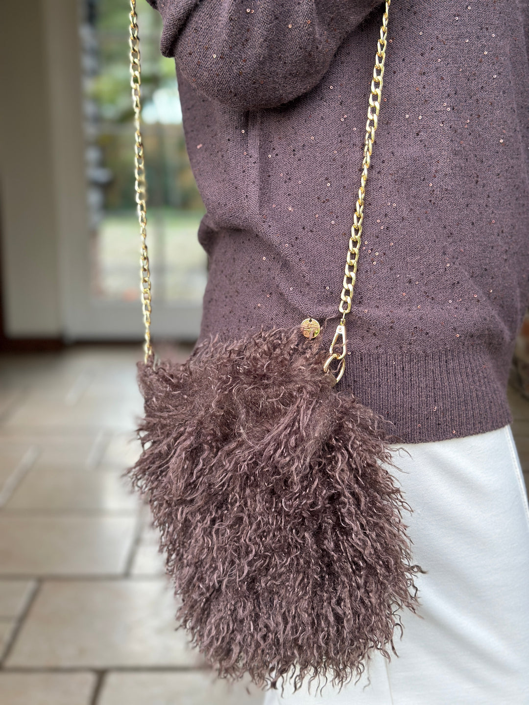 Shaggy Faux Fur Crossbody Bag - Malissa J | Brown