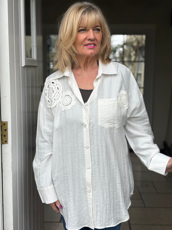 Crochet Flower Blouse l Cream