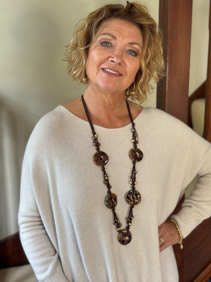 Glazed Disc Cord Necklace | Brown
