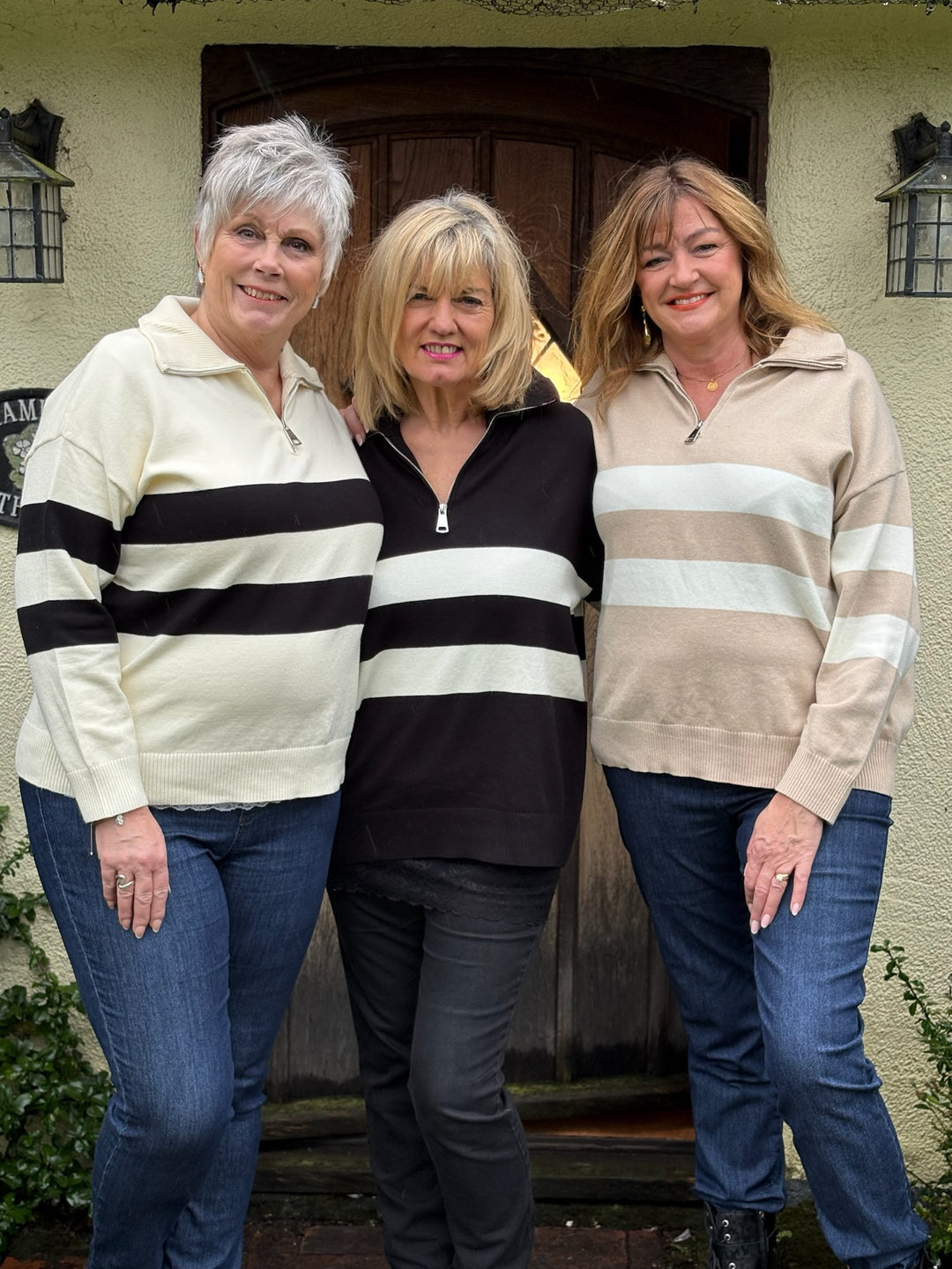 Funnel Neck Zip Stripe Jumper | Black